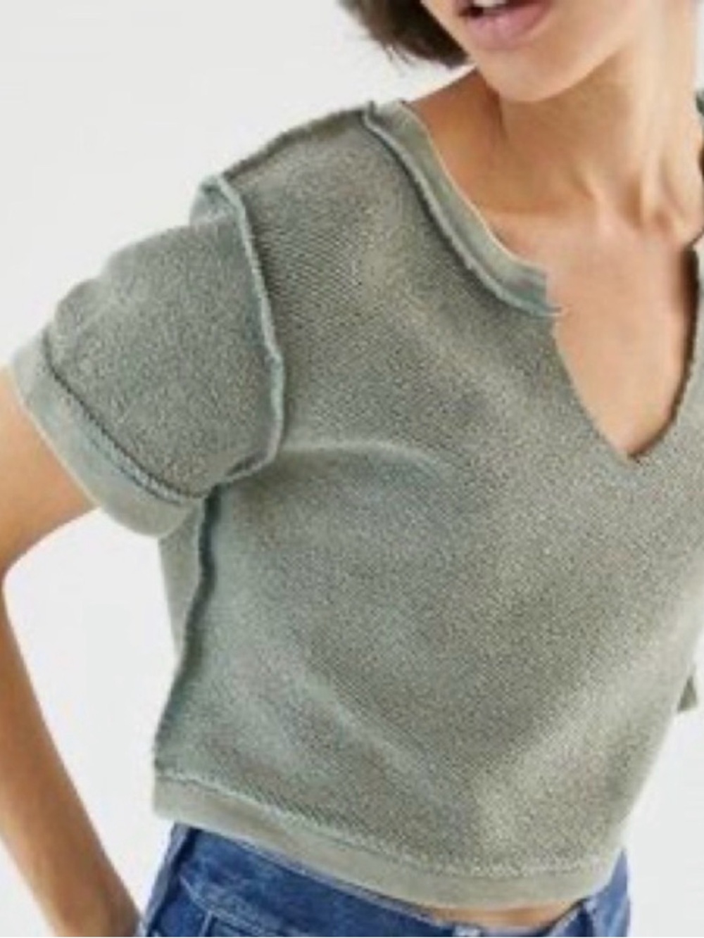 BDG Sage Green Cropped Knit Top